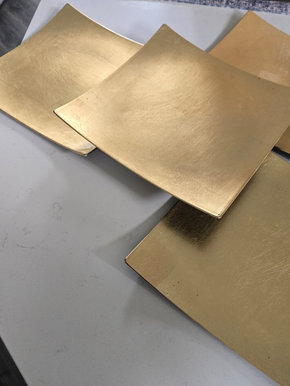 SET OF 4 SQUARE GOLD CHARGER PLATES-12X12